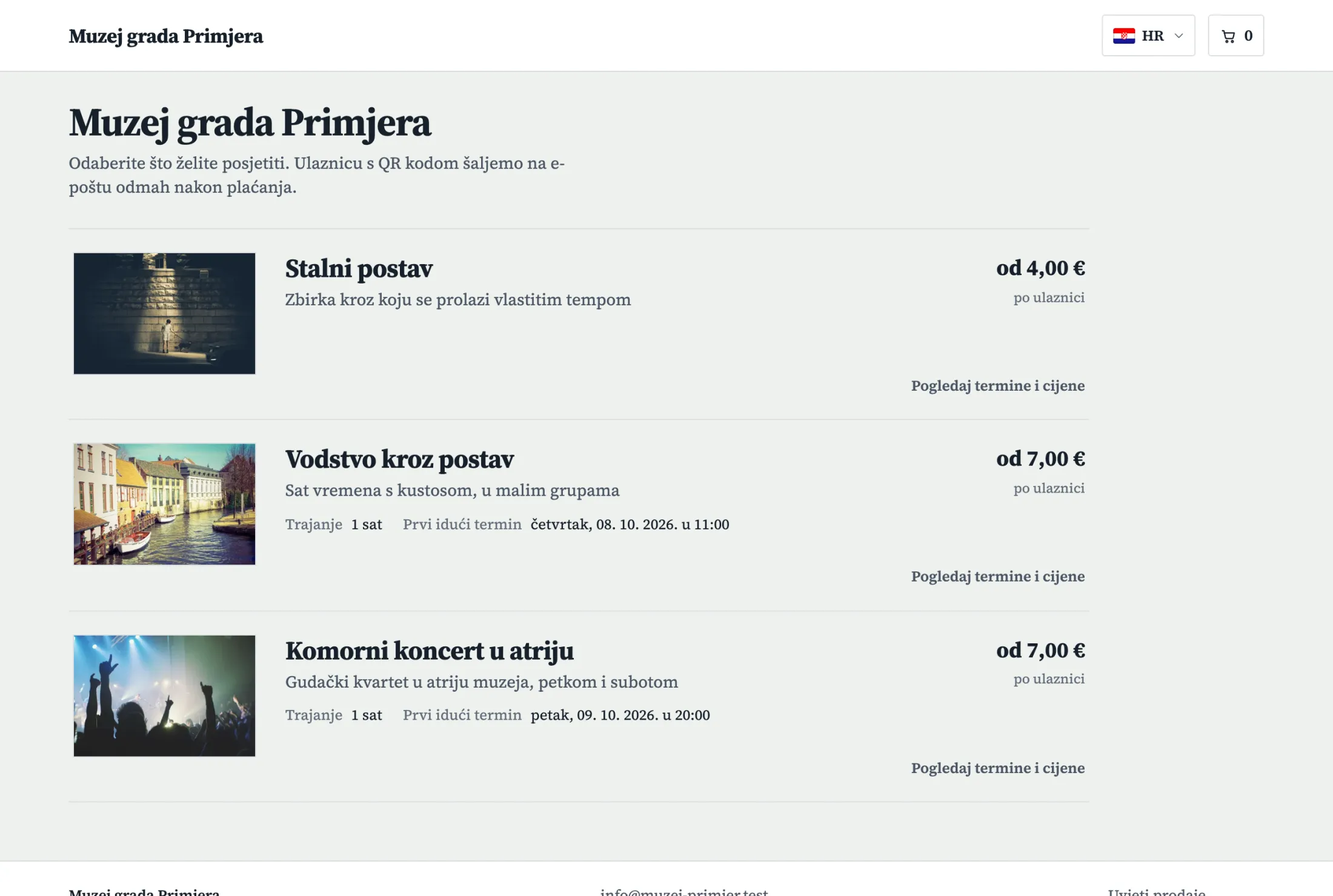 Webshop: popis događanja s fotografijama i cijenama